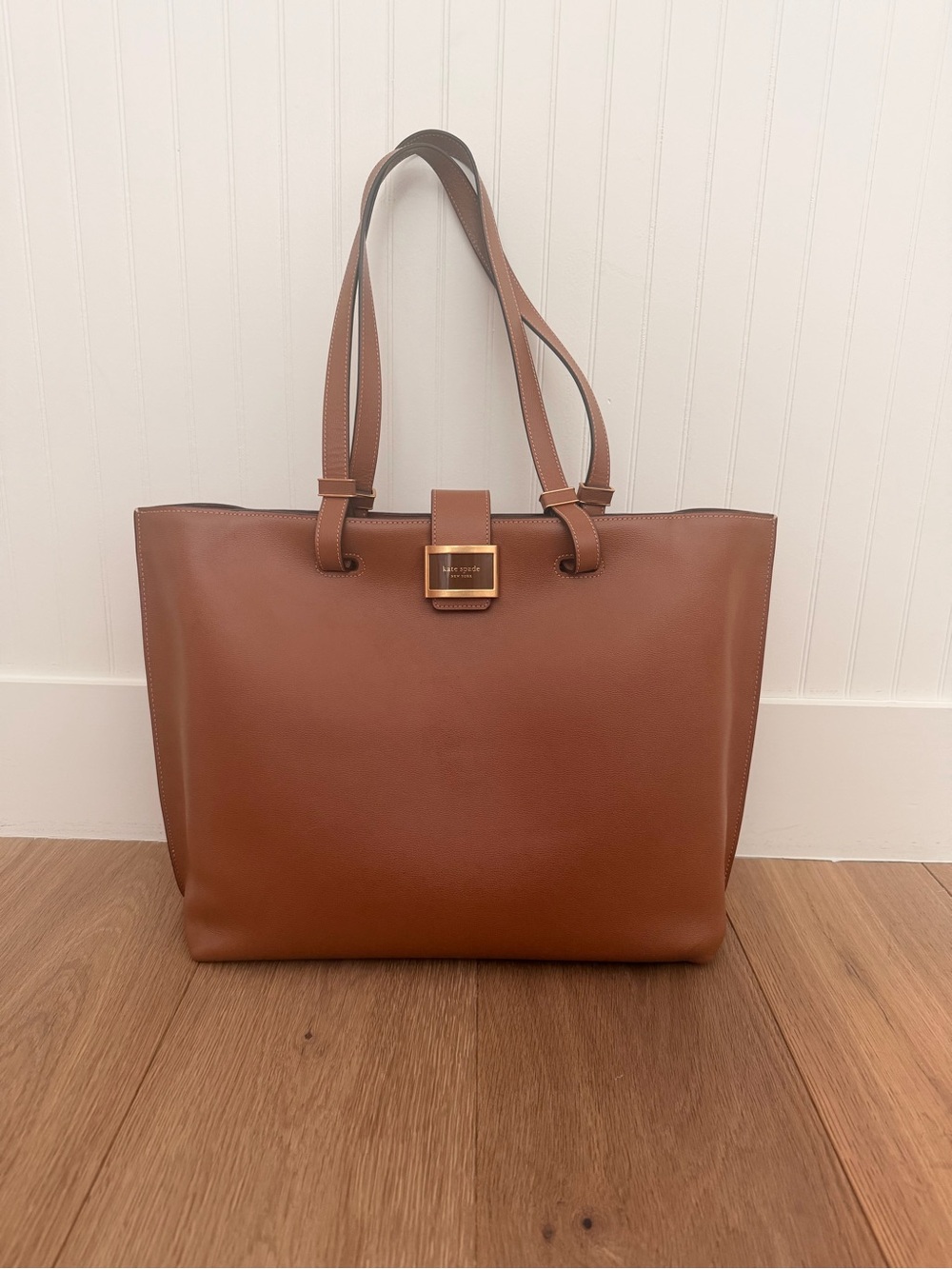 kate spade Chestnut Brown Leather Tote with Gold Accent